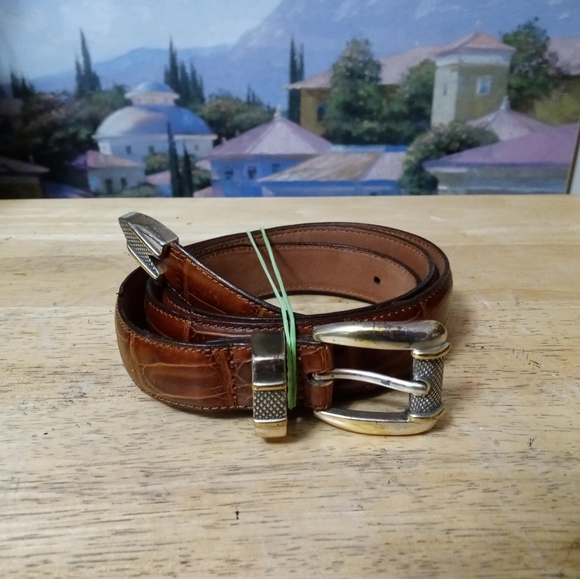 🐕ITALIAN EMBOSSED CROCO GRAIN BROWN LEATHER BELT,SIZE 34- 38 🐎 - Picture 4 of 5